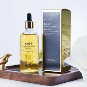 Sérum visage anti-âge 100 ml à l'acide hyaluronique, à l'or 24 carats et à la nicotinamide : sérum liftant au collagène, soin éclaircissant et anti-âge.